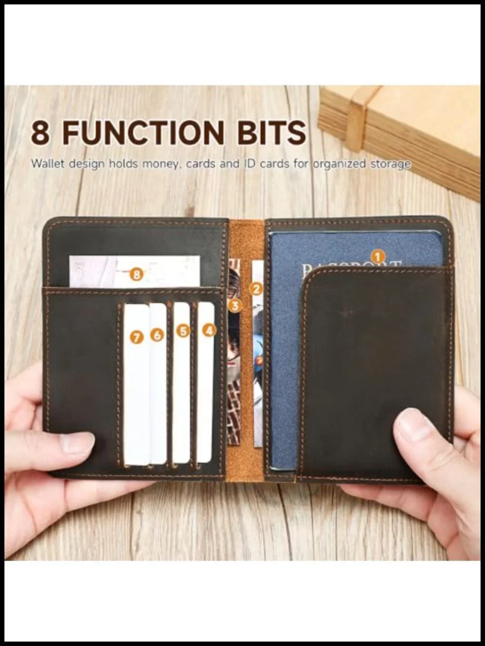 Genuine Leather Passport Holder with Card Slots & Cash Pocket, Vintage Travel
